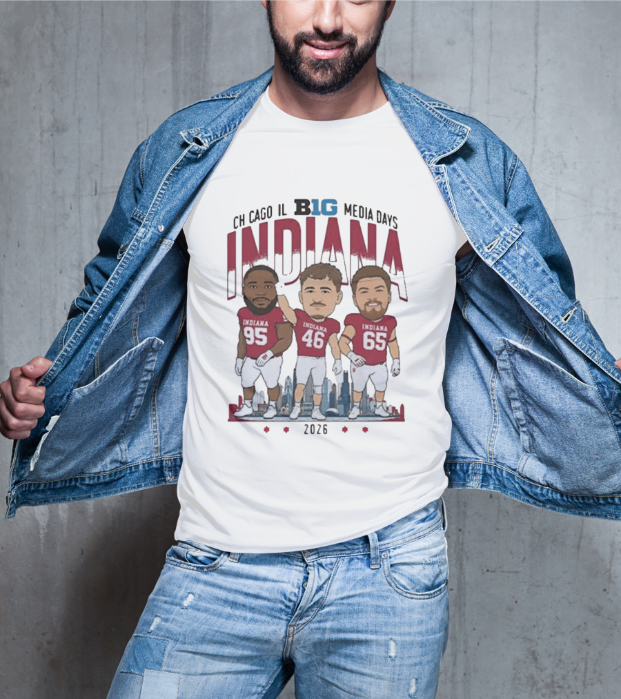 Indiana Hoosiers Big Ten Media Days 2026 Chicago Player Caricature T-Shirt