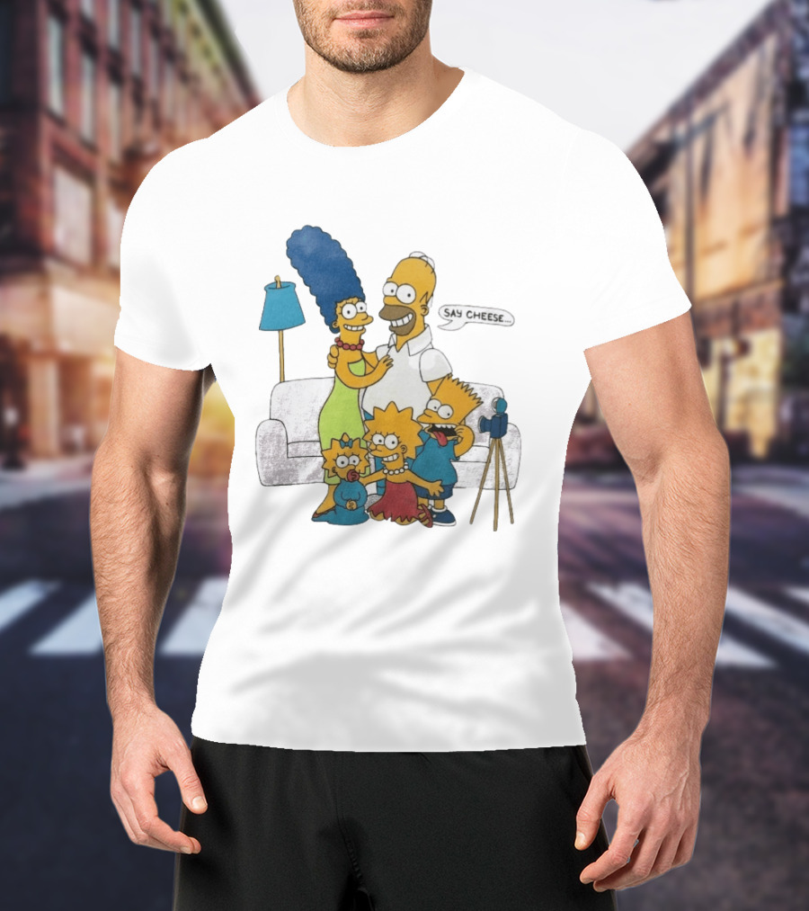 Jayden Daniels Simpsons Family Say Cheese White Couch Scene T-Shirt