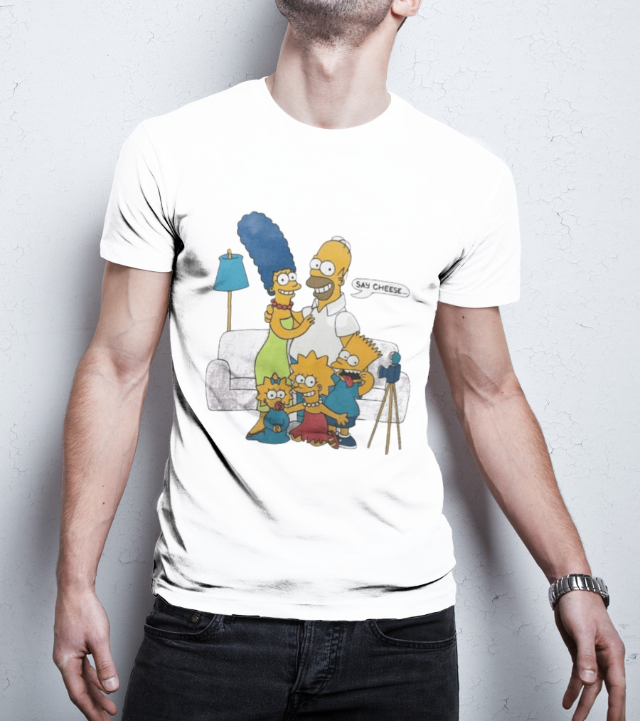 Jayden Daniels Simpsons Family Say Cheese White Couch Scene T-Shirt