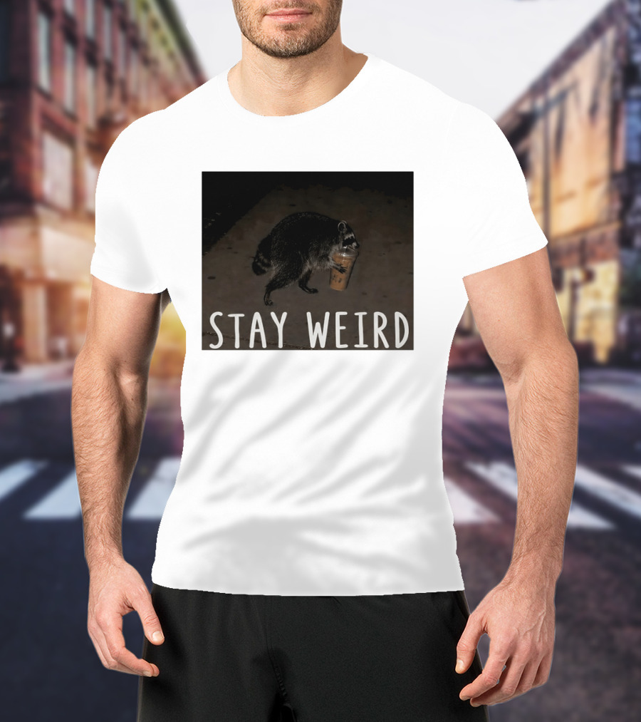 Jimothy Raccoon Drinking Iced Coffee Stay Weird Animal Lover Meme T-Shirt