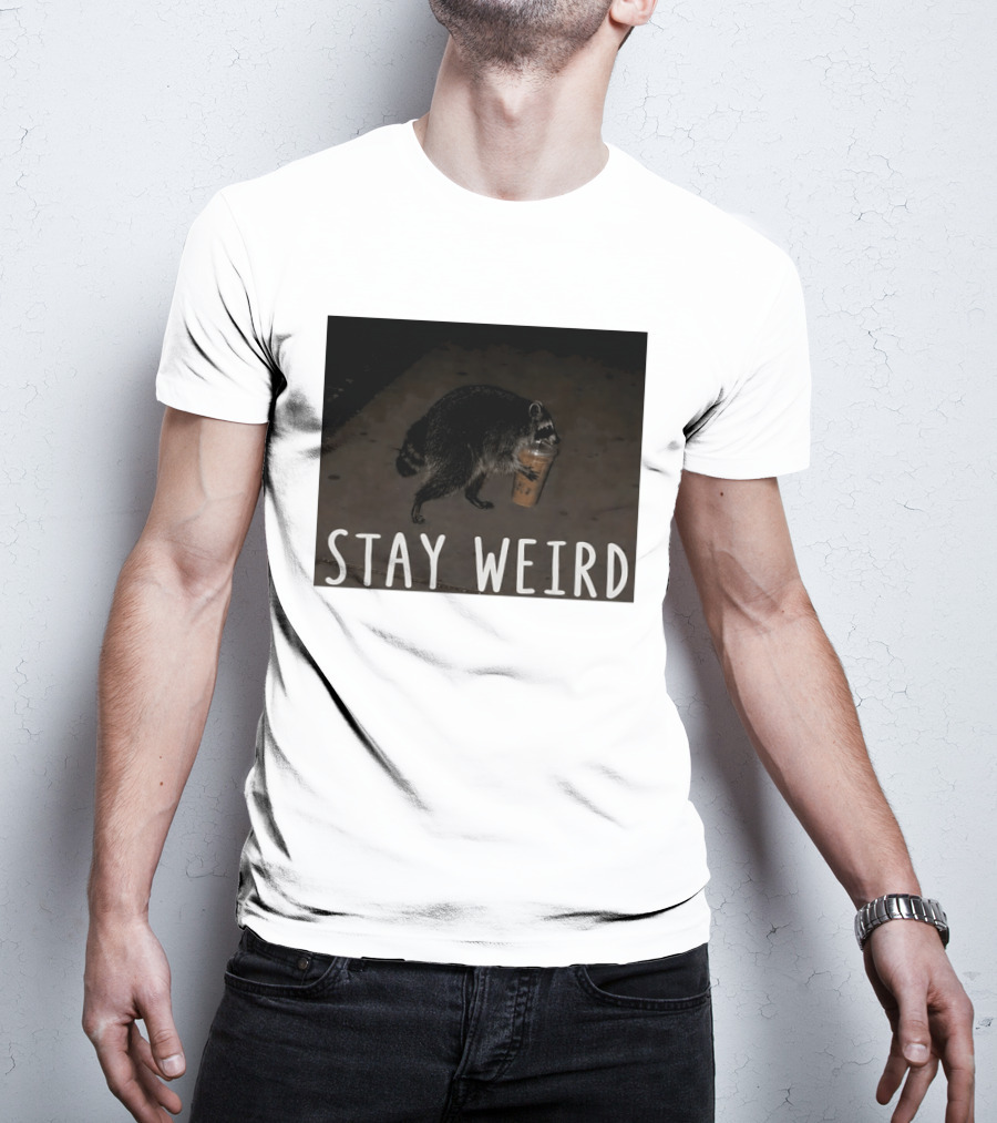 Jimothy Raccoon Drinking Iced Coffee Stay Weird Animal Lover Meme T-Shirt
