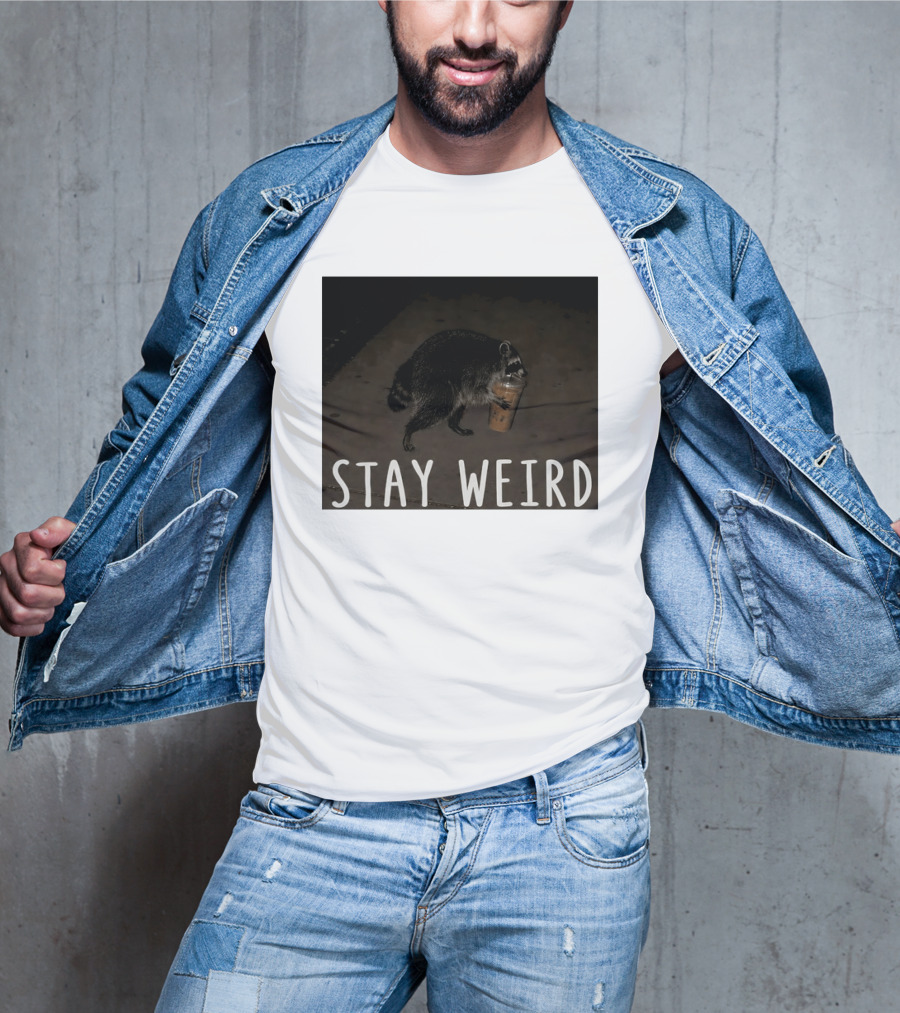 Jimothy Raccoon Drinking Iced Coffee Stay Weird Animal Lover Meme T-Shirt
