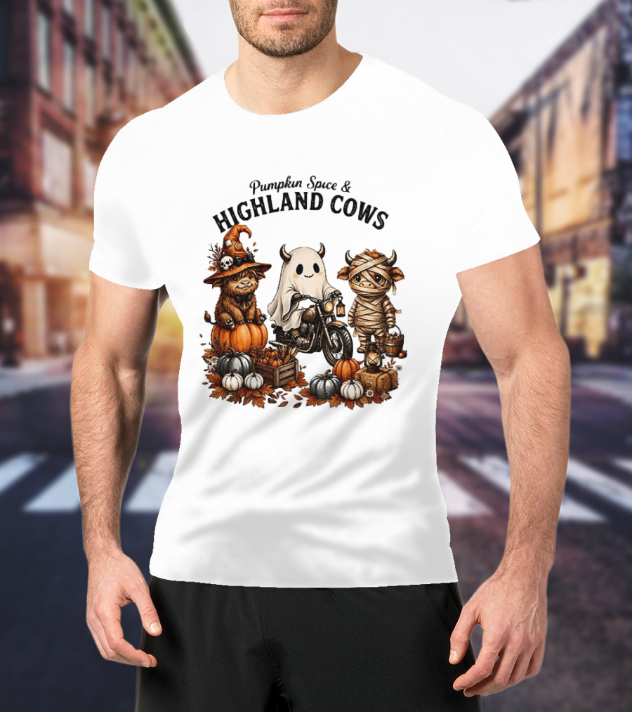 Pumpkin Spice And Highland Cows Halloween Fun T-Shirt