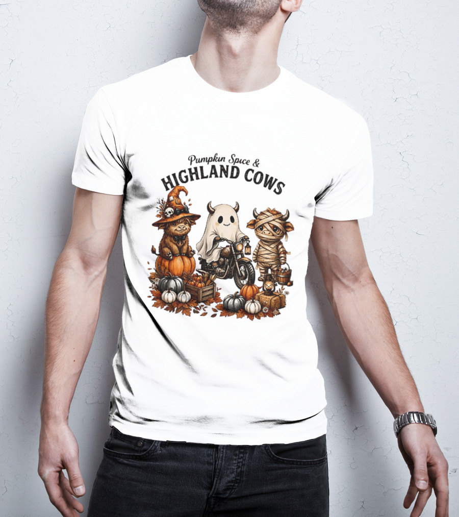 Pumpkin Spice And Highland Cows Halloween Fun T-Shirt