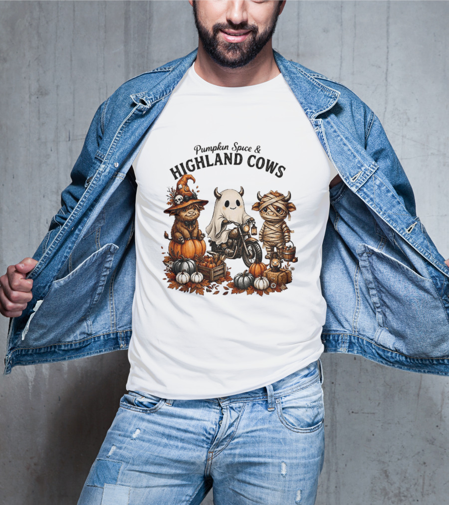 Pumpkin Spice And Highland Cows Halloween Fun T-Shirt