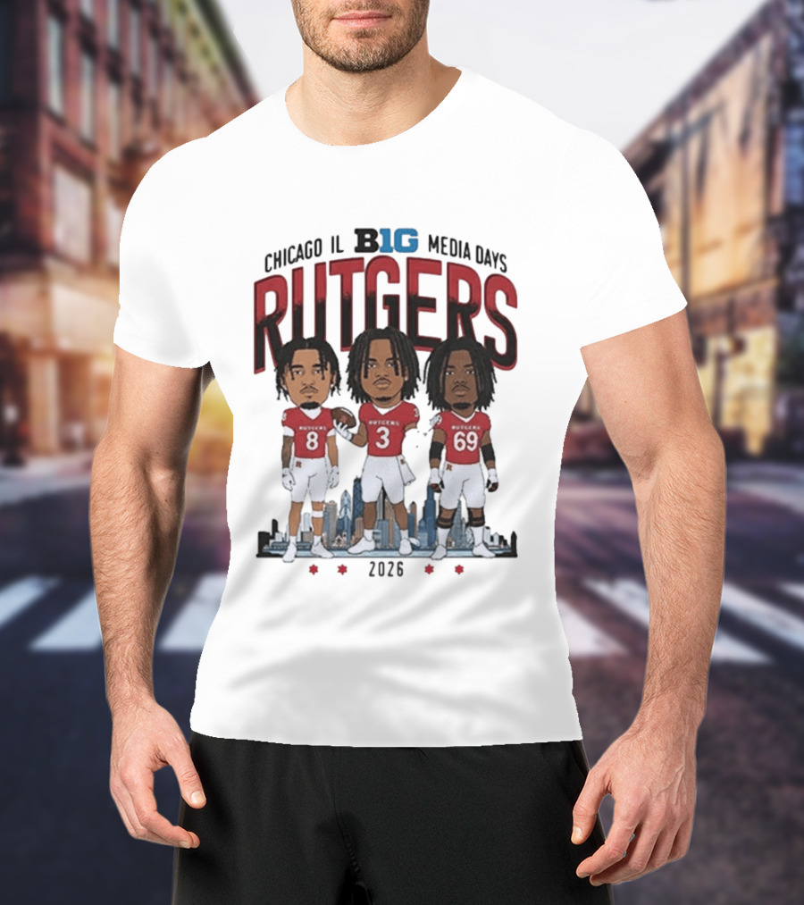 Chicago IL Big Ten Media Days 2026 Rutgers Scarlet Knights Caricature T-Shirt