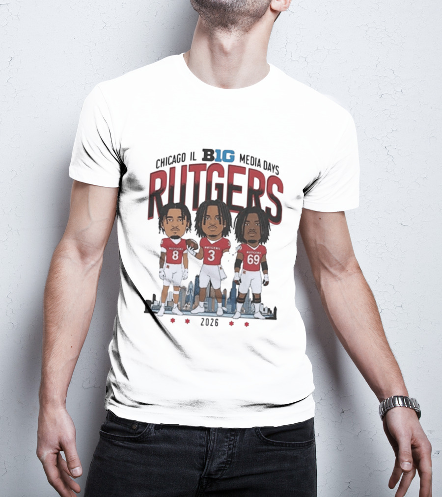 Chicago IL Big Ten Media Days 2026 Rutgers Scarlet Knights Caricature T-Shirt