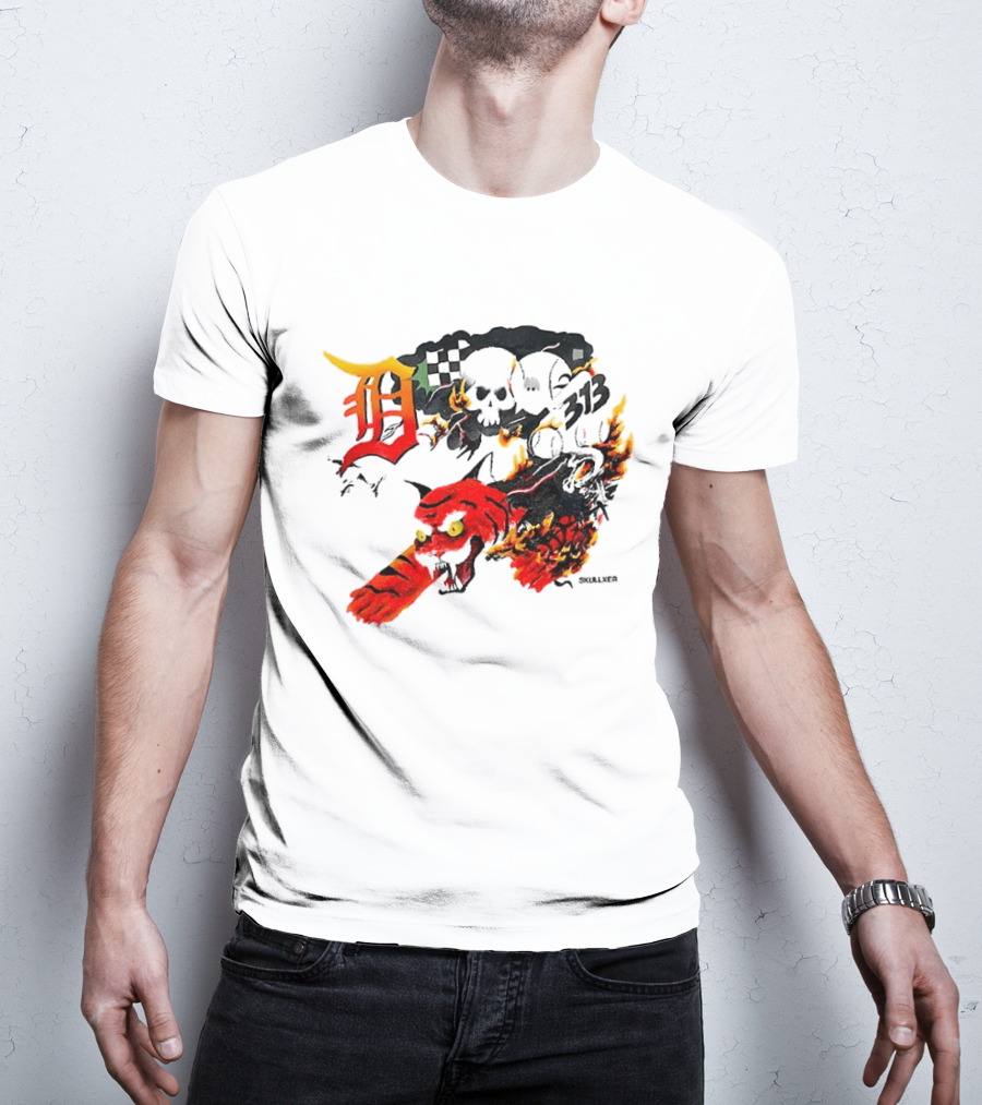 Skullxer 313 Detroit Tigers MLB 2026 With Flaming Devil And Skulls T-Shirt