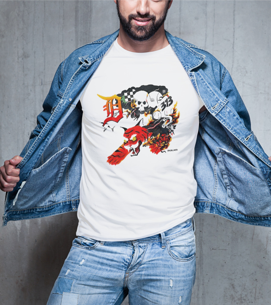 Skullxer 313 Detroit Tigers MLB 2026 With Flaming Devil And Skulls T-Shirt