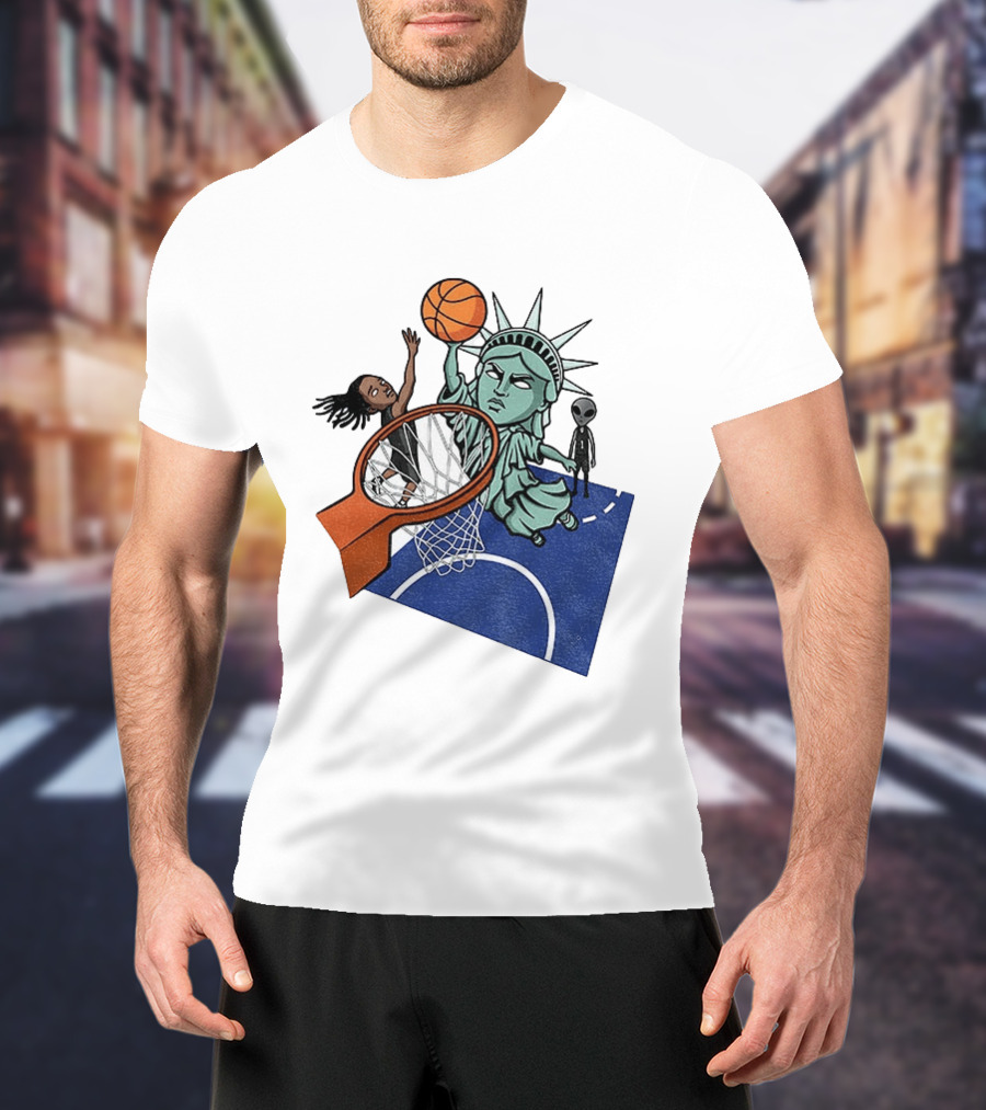 Statue Of Liberty OG Anunoby New York Knicks Basketball NBA Cartoon T-Shirt