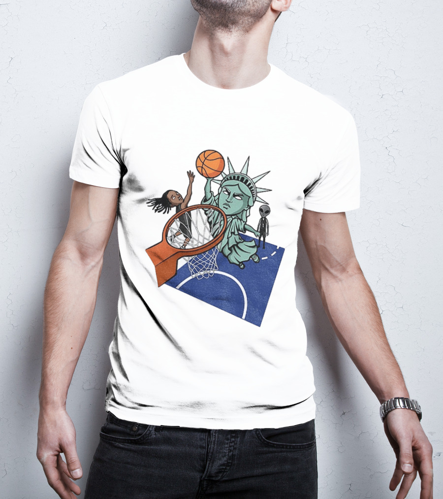 Statue Of Liberty OG Anunoby New York Knicks Basketball NBA Cartoon T-Shirt