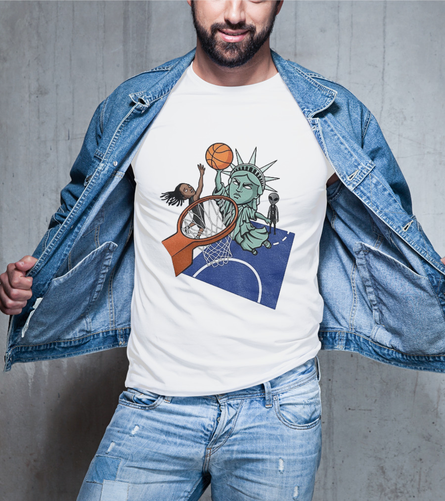 Statue Of Liberty OG Anunoby New York Knicks Basketball NBA Cartoon T-Shirt
