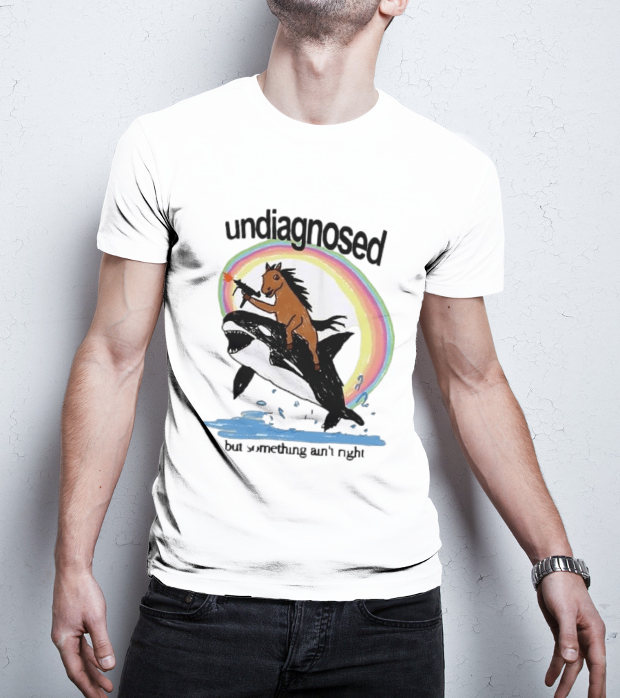 Undiagnosed Horse Riding Orca But Something Ain't Right Gun Rainbow T-Shirt