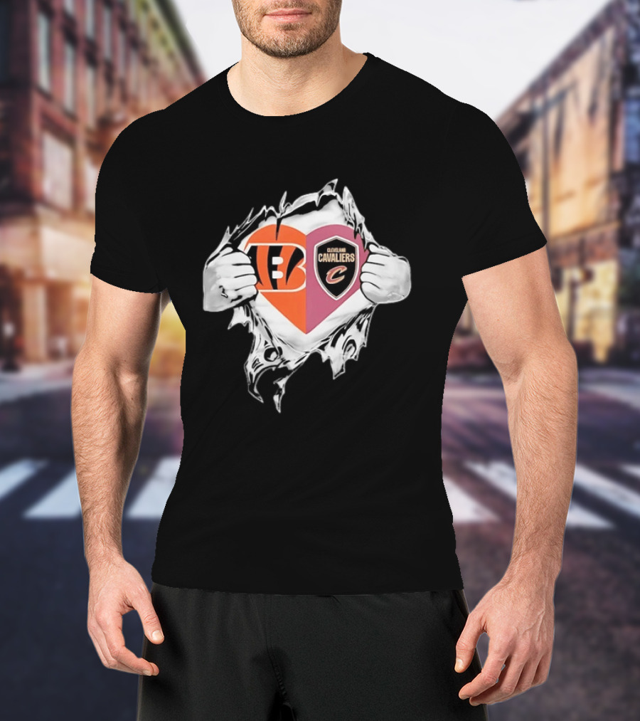 Cincinnati Bengals Cleveland Cavaliers Heart Rip Tattered T-Shirt