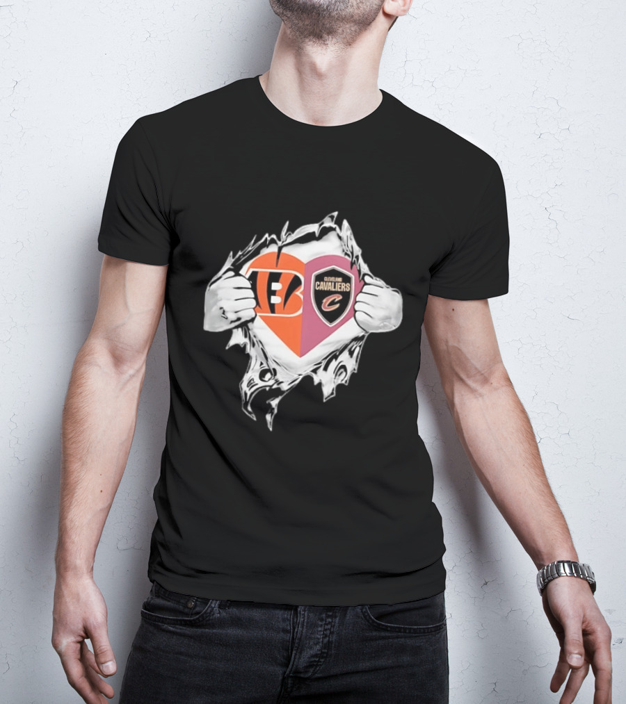 Cincinnati Bengals Cleveland Cavaliers Heart Rip Tattered T-Shirt