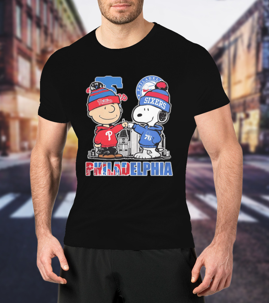 Charlie Brown And Snoopy Fist Bump Phillies Sixers Philadelphia T-Shirt