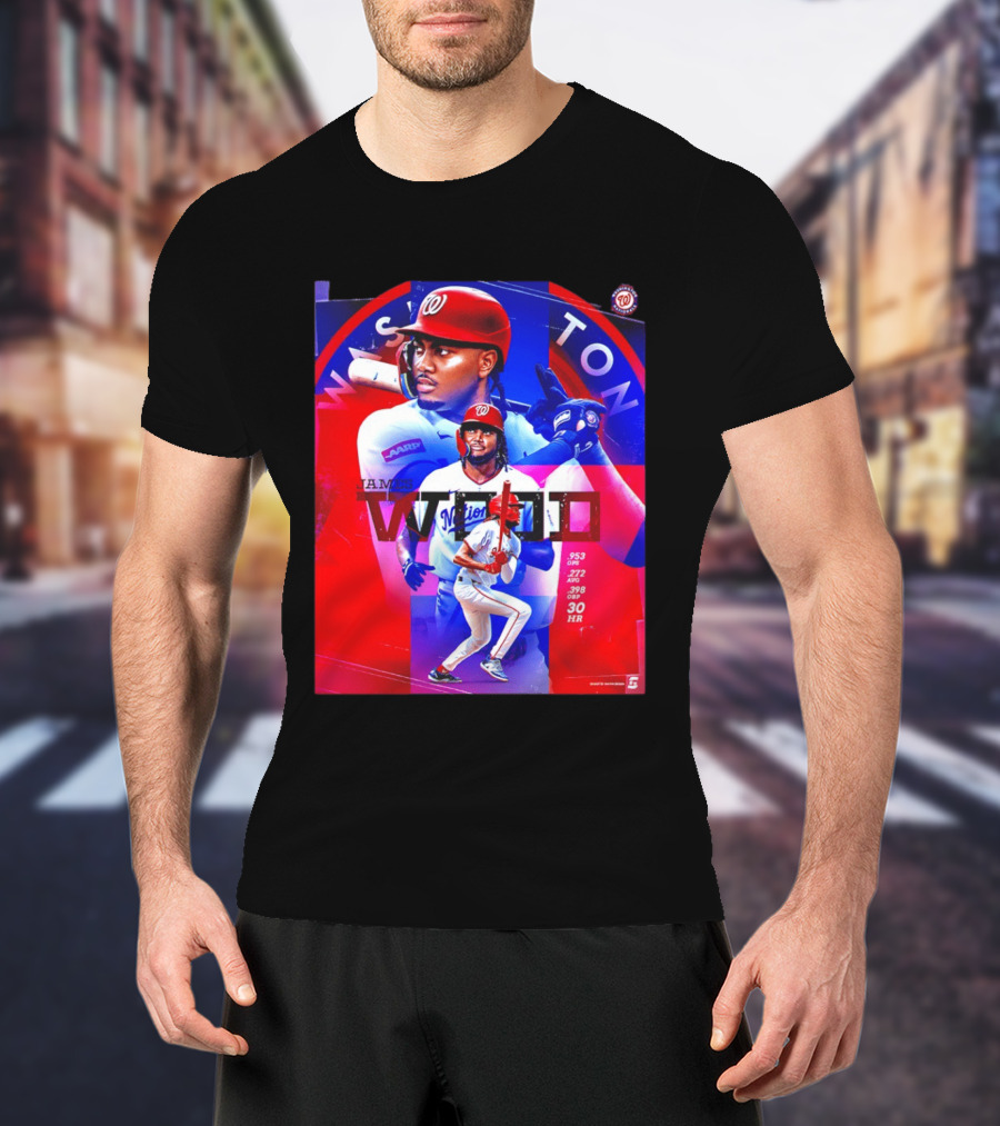 James Wood Washington Nationals .272 AVG .398 OBP 30 HR Collage T-Shirt
