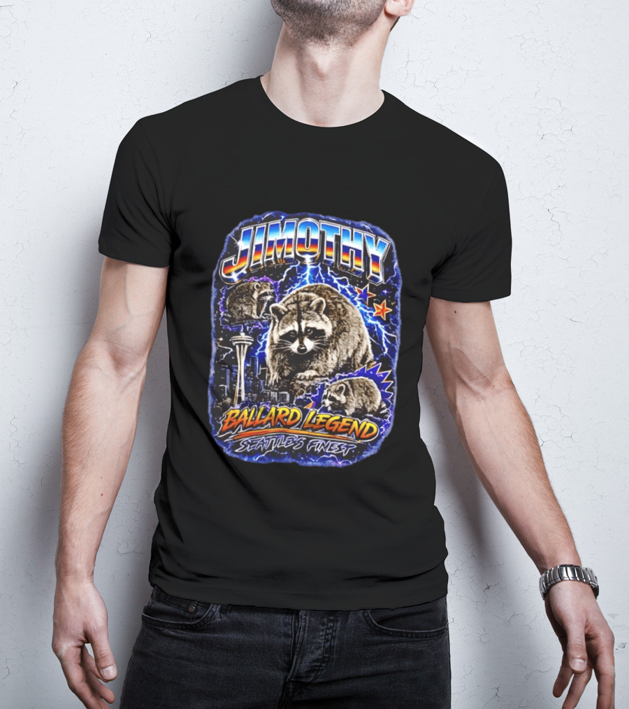 Jimothy Ballard Legend Seattle's Finest Raccoon With Space Needle And Stars T-Shirt