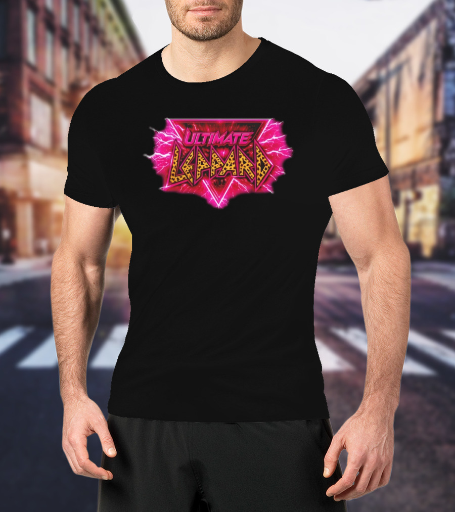 Def Leppard Ultimate Leppard Pink Lightning Leopard Print T-Shirt