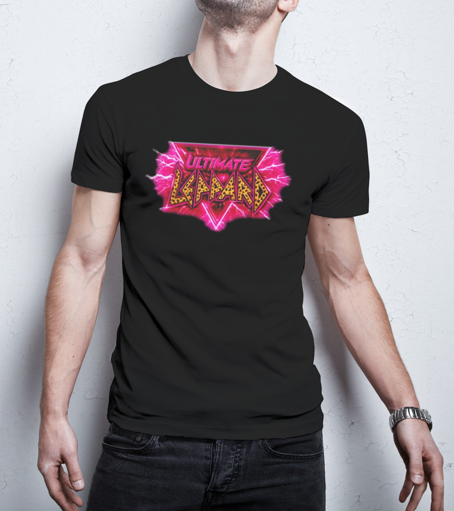 Def Leppard Ultimate Leppard Pink Lightning Leopard Print T-Shirt