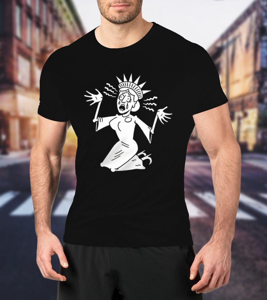 Lady Liberty Patriotic Panic Cartoon Sketch Yankee Doodle Distress T-Shirt