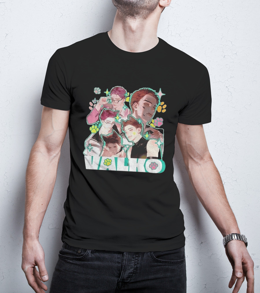 Valko Anime Characters And Colorful Paw Prints T-Shirt