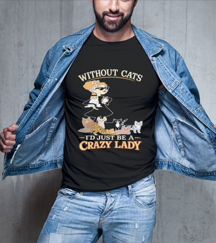 Without Cats I'd Just Be A Crazy Lady Pet Lover Vintage Cartoon T-Shirt