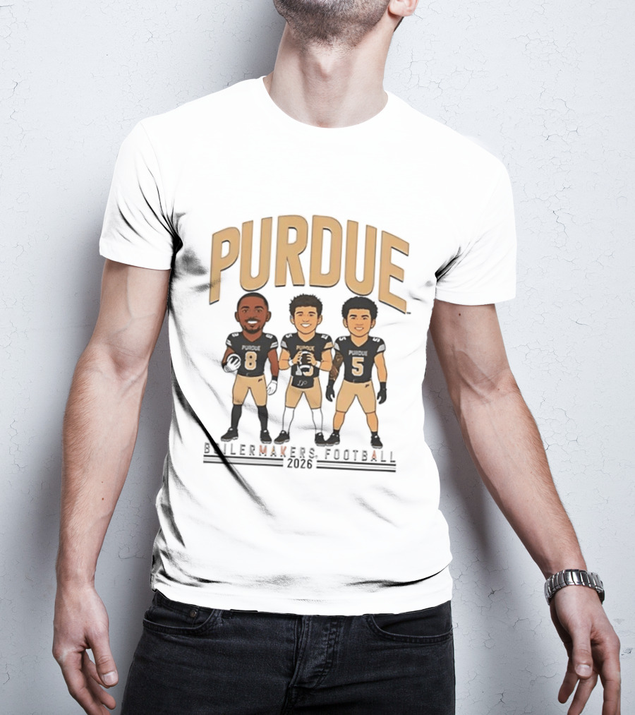 Purdue Boilermakers Football 2026 Three Cartoon Players T-Shirt