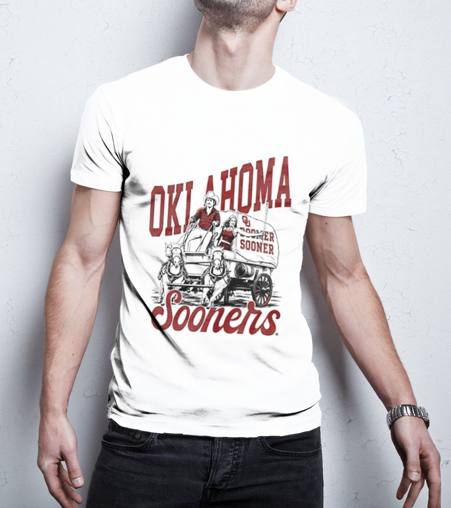 Oklahoma Sooners Boomer Sooner Horse Drawn Wagon T-Shirt