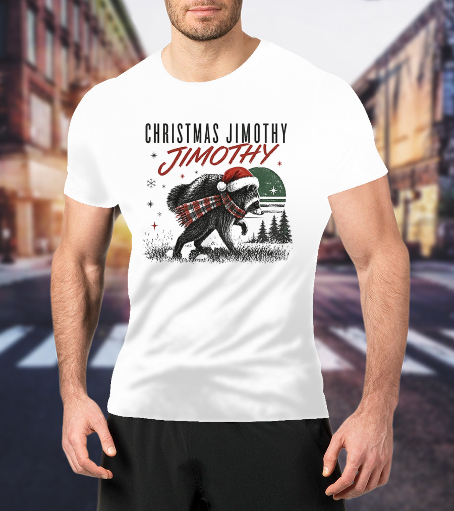 Christmas Jimothy Raccoon Holiday Trash Panda Santa Hat Festive Scarf T-Shirt