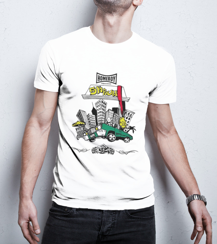 Homeboy Skrun Teddy Bear Driving City 5k Run Streetwear Adventure T-Shirt