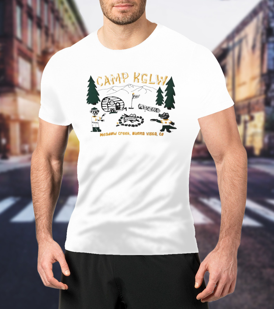 Camp KGLW Meadow Creek Buena Vista CO Skeleton Gator Camping Disc Golf T-Shirt