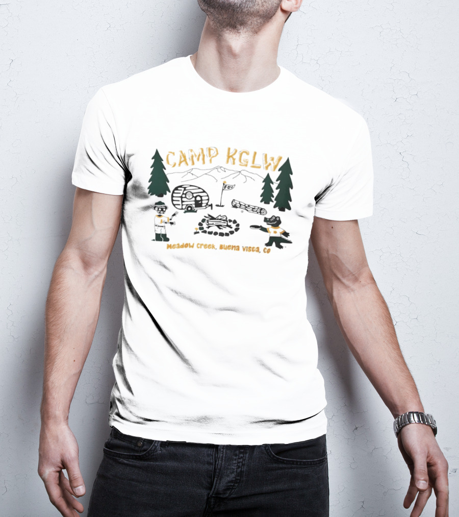 Camp KGLW Meadow Creek Buena Vista CO Skeleton Gator Camping Disc Golf T-Shirt