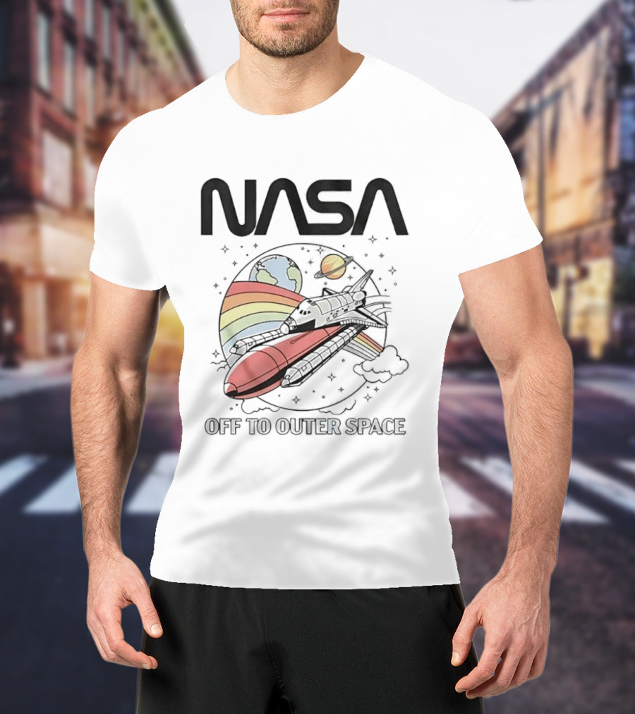 NASA Off To Outer Space Rainbow Planet Shuttle Adventure T-Shirt