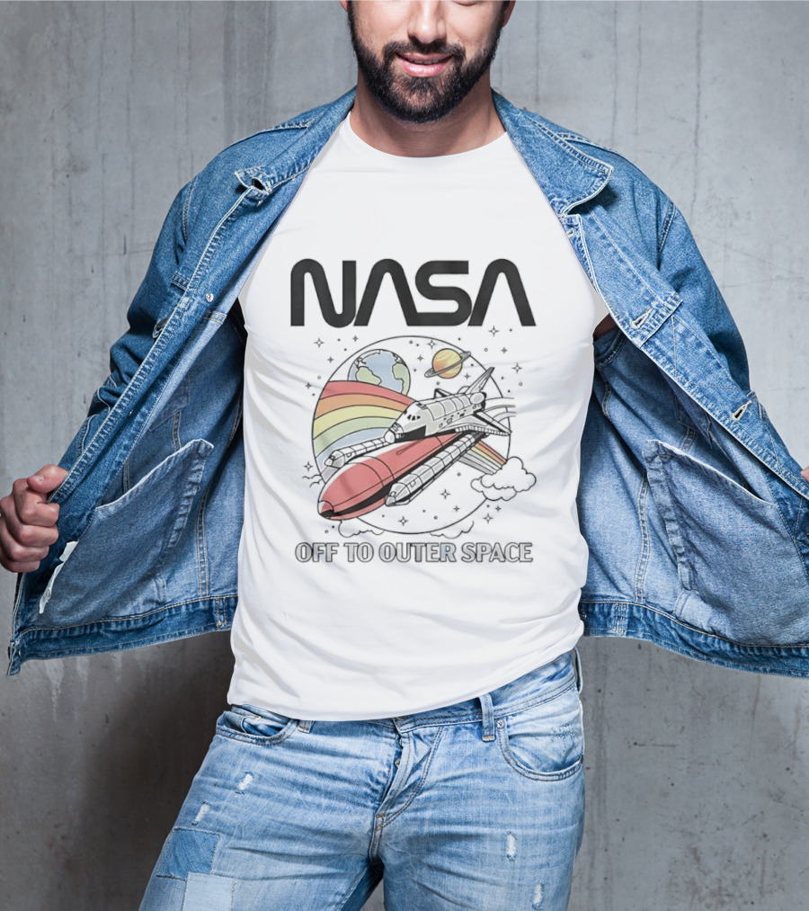 NASA Off To Outer Space Rainbow Planet Shuttle Adventure T-Shirt
