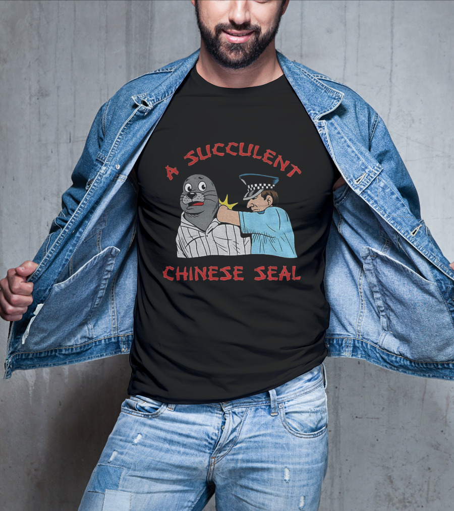 A Succulent Chinese Seal Cartoon Police Officer Humor T-Shirt