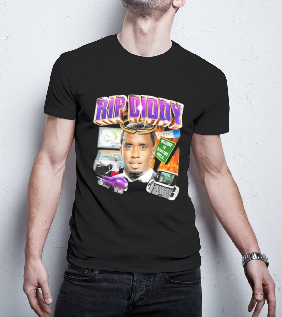 Sam Hyde Rip Diddy Welcome To Black Guy Hell Ciroc Wings 09 Typewriter T-Shirt