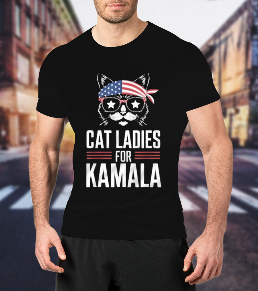 Cat Ladies For Kamala American Flag Cat 2024 President T-Shirt