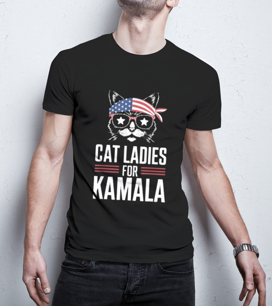 Cat Ladies For Kamala American Flag Cat 2024 President T-Shirt