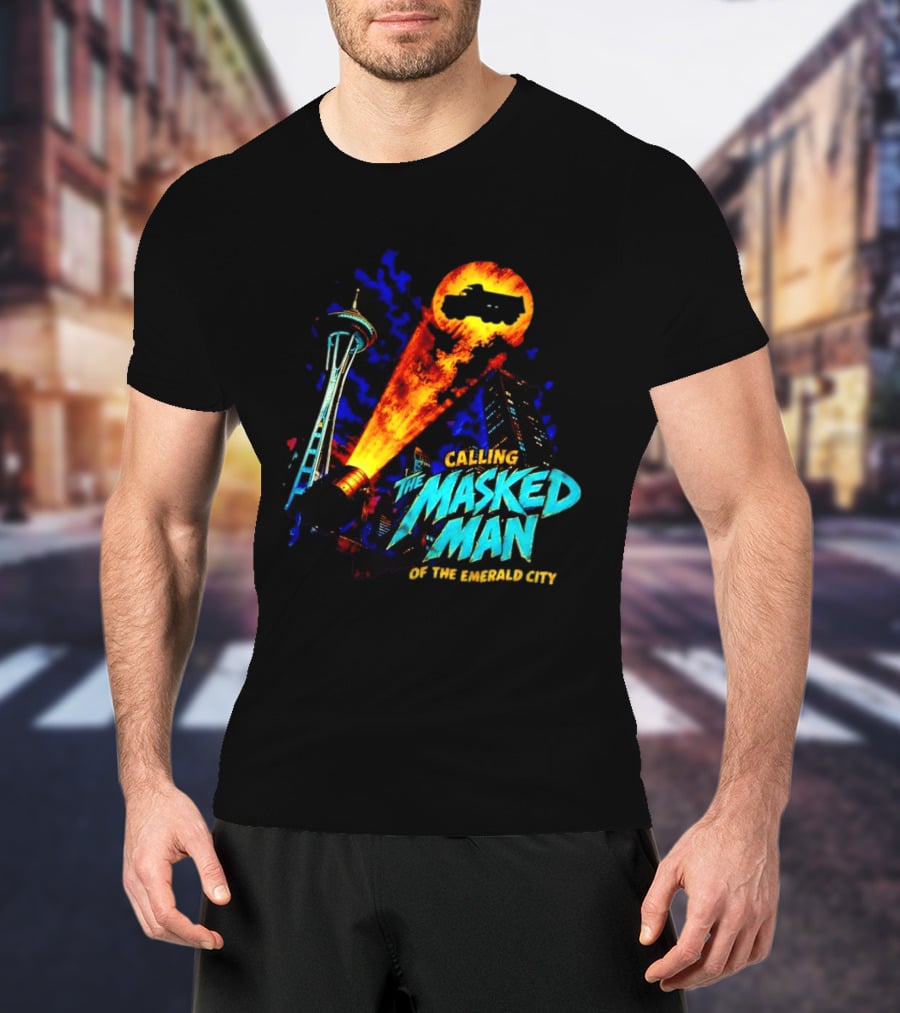 Calling The Masked Man Emerald City Space Needle T-Shirt