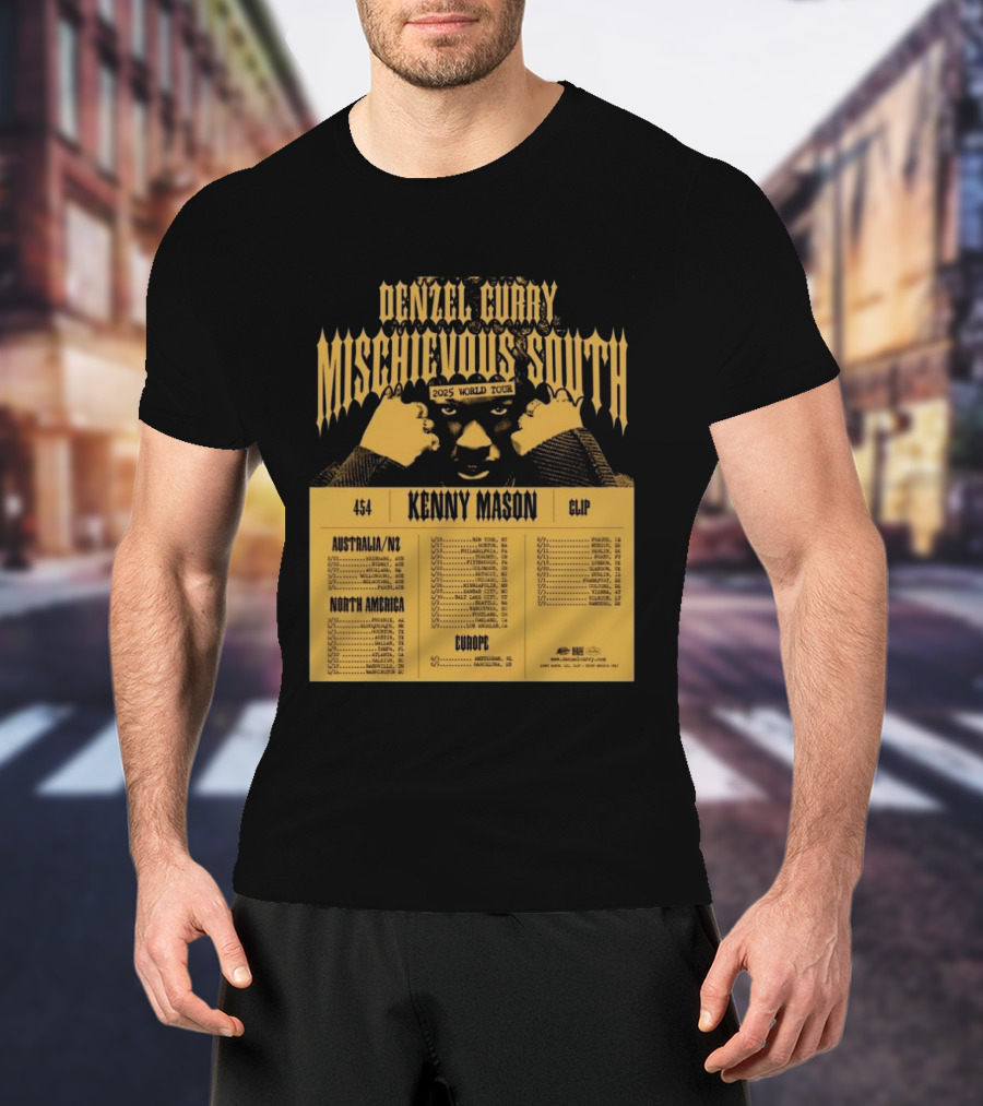 Denzel Curry Mischievous South 2025 World Tour Kenny Mason Clip 454 Australia North America Europe Dates T-Shirt