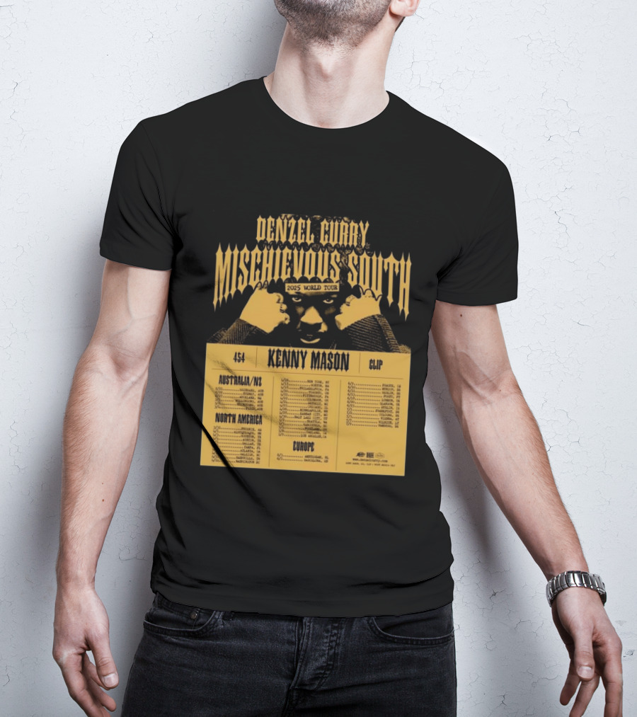 Denzel Curry Mischievous South 2025 World Tour Kenny Mason Clip 454 Australia North America Europe Dates T-Shirt