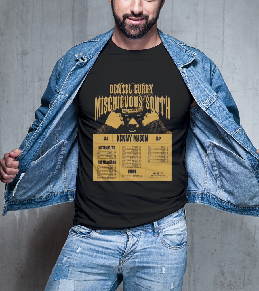 Denzel Curry Mischievous South 2025 World Tour Kenny Mason Clip 454 Australia North America Europe Dates T-Shirt