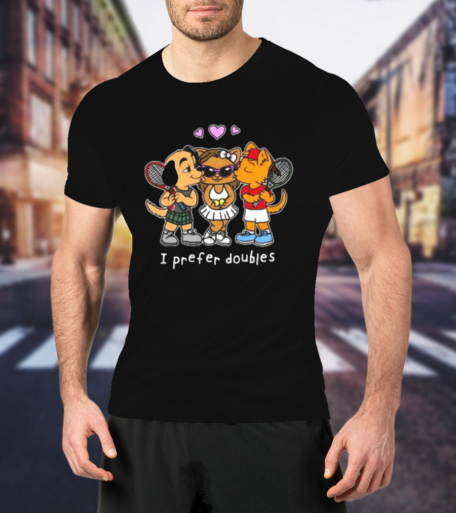 The Cinesthetic Challengers 2024 I Prefer Doubles Cute Tennis Cats And Dogs T-Shirt