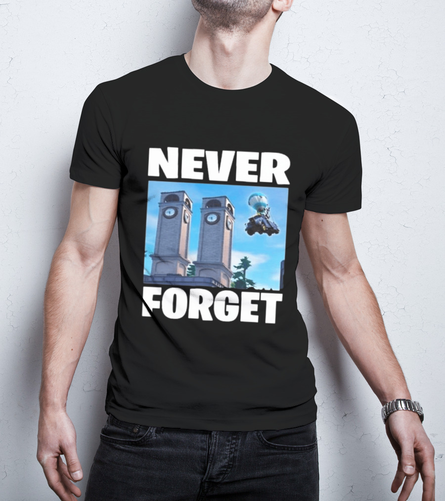 NEVER FORGET Twin Tilted Towers Fortnite Battle Bus T-Shirt