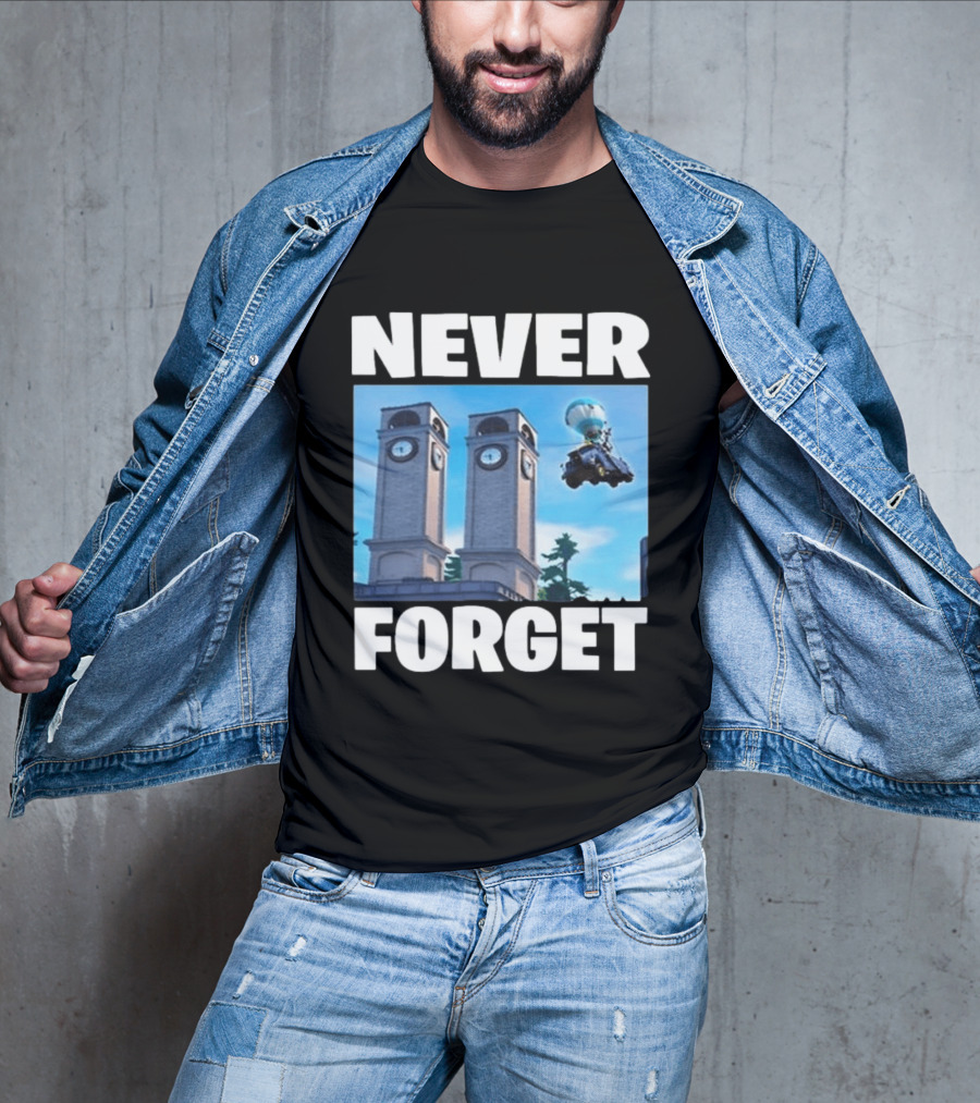 NEVER FORGET Twin Tilted Towers Fortnite Battle Bus T-Shirt