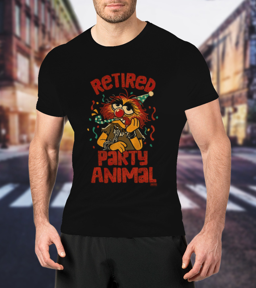 Retired Party Animal With Birthday Hat And Confetti T-Shirt