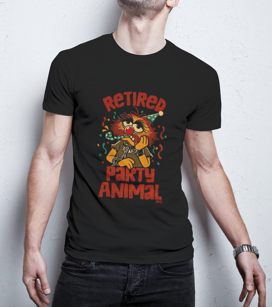 Retired Party Animal With Birthday Hat And Confetti T-Shirt
