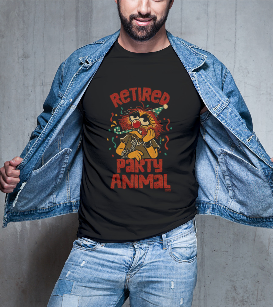 Retired Party Animal With Birthday Hat And Confetti T-Shirt
