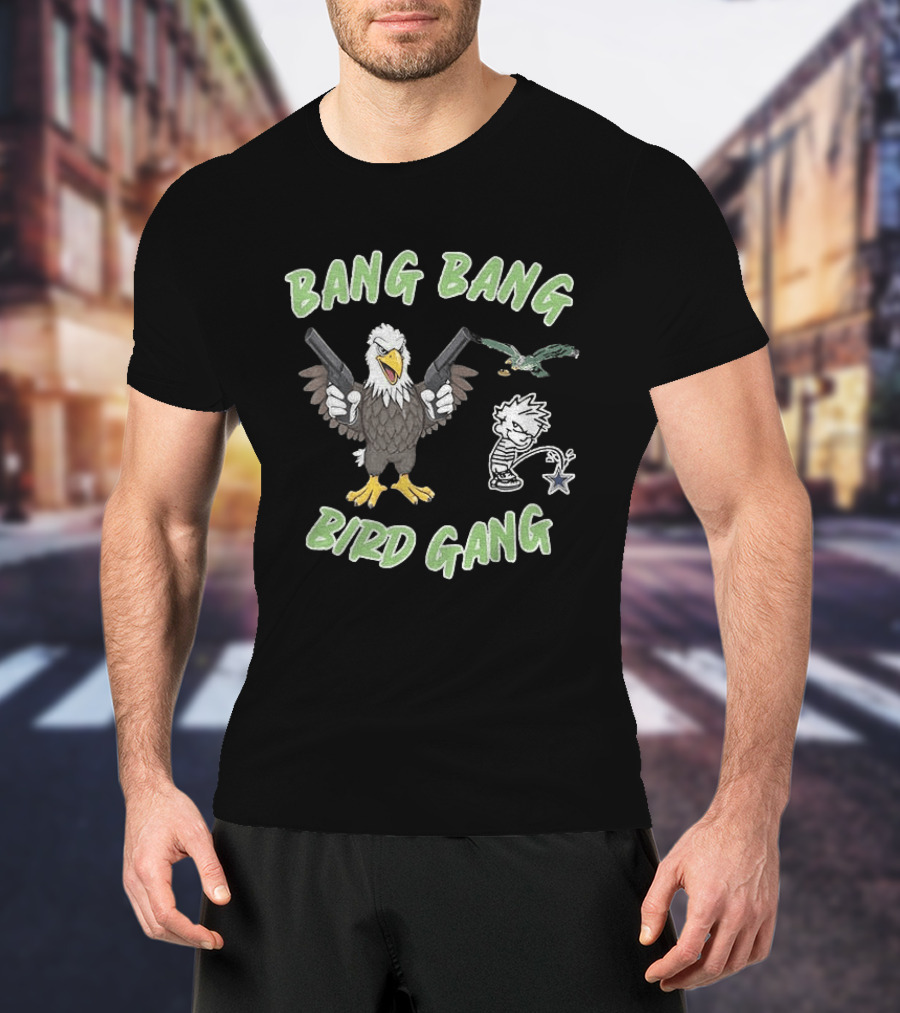Bang Bang Bird Gang Eagle Guns Calvin Peeing Star T-Shirt